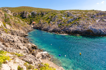 View of beautiful Porto Limnionas beach on Zakynthos island, Greece