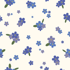 Fototapeta na wymiar Floral seamless pattern with blue forget-me-nots. Vector.