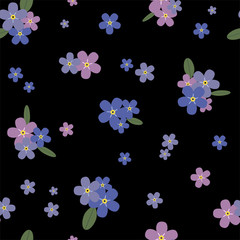 Floral seamless pattern with blue and pink forget-me-nots. Vector.