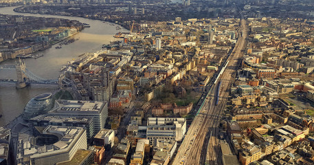 London city skyline, aerial view