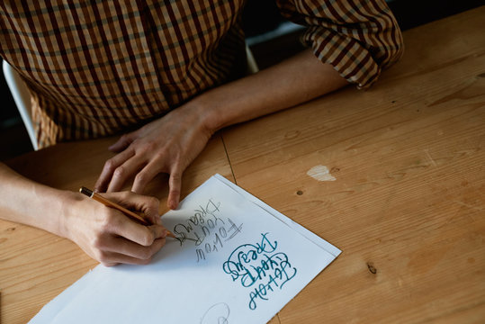 Hand lettering practice in studio
