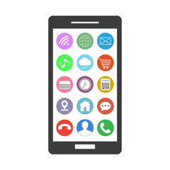 mobile phone with application icons on white background