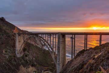 Bixby Creek Bridge on Highway 1 at the US West Coast traveling south to Los Angeles, Big Sur Area, California