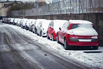 Cars covered in snow. Storm Emma, Beast from the East. Dublin, Ireland
