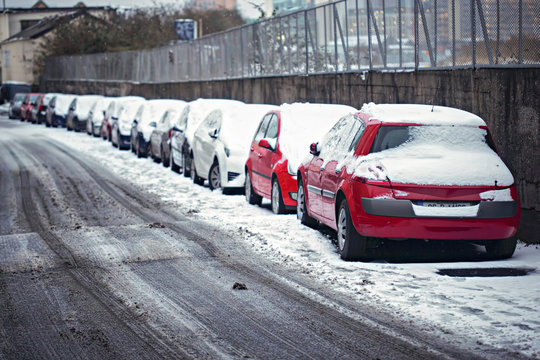 Cars covered in snow. Storm Emma, Beast from the East. Dublin, Ireland