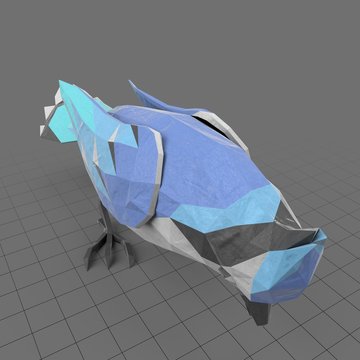 Stylized blue bird eating