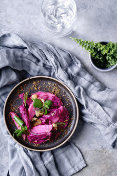 Salt baked beetroot, apple and walnut salad with laban dressing and dukkah