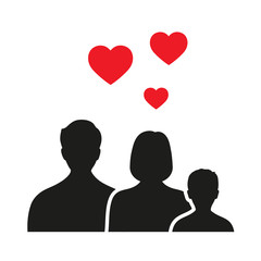 Family sign with heart on a white background.