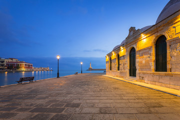 Old mosque in Chania port at night on Crete, Greece © Patryk Kosmider