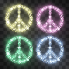 Pacific hippie sign in glitter shining lights on transparent background. Vector set for logos, signs, banners, posters. Luxurious badges set.