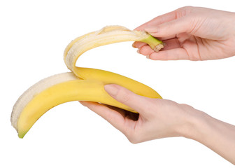 Banana open skin in hand