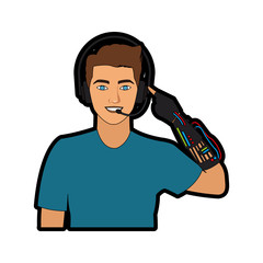 Man using Virtual Reality technology vector illustration graphic design