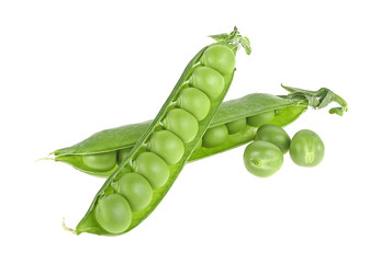 Fresh green peas isolated on a white background