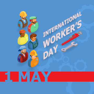 Vector illustration of Workers Day. Isometric icons.