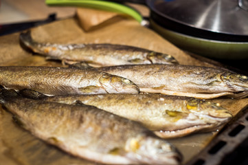 Fried trout in home