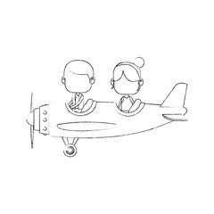 Cute kids flying an airplane cartoon vector illustration graphic design
