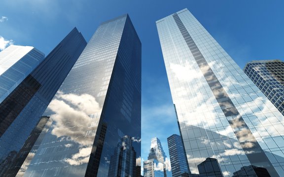 skyscrapers against the sky with clouds
3D rendering
