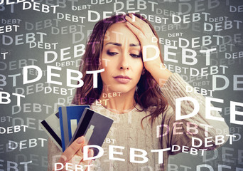 Young woman with credit card debt