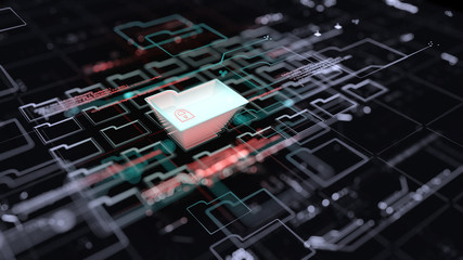 3d rendering. Safety concept, Closed Padlock on digital background, cyber security, background, abstract illustration