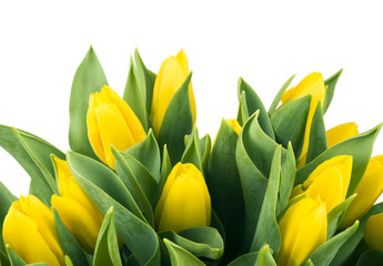 Bouquet of yellow tulips, copy space. Spring fresh flowers, mockup for mothers day, valentine or wedding greeting card
