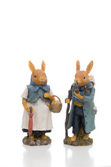 Obraz premium Pair of two easter rabbit figures illustrating an old married couple
