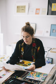 Designer working in her studio.