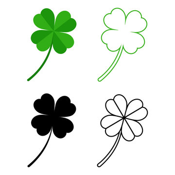 set of four-leafed clover on a white background.