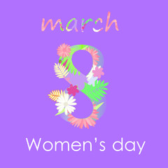 Banner for the International Women's Day. Flyer for March 8 with the decor of flowers. Invitations with the number 8  with a pattern of spring plants, leaves and flowers