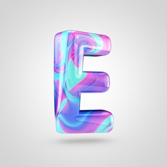 Glossy holographic letter E uppercase isolated on white background