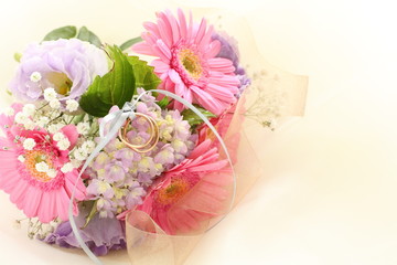 Pastel color gerbera daisy and hydrangea for early summer image