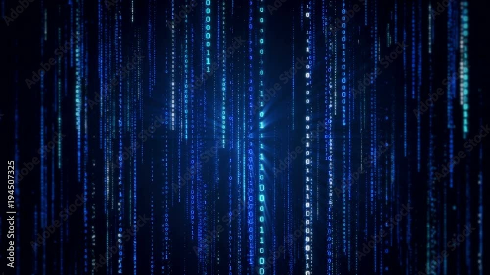Poster falling binary code in the matrix style in the technological space