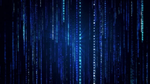 Falling binary code in the matrix style in the technological space