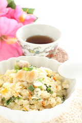 Chinese food, chicken and spring onion fried rice