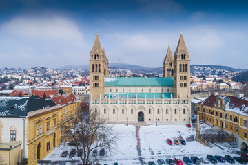 Pecs, Szekesegyhaz. Bird eye view
