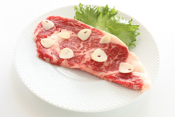 Garlic on reshness Marble beef from Japan