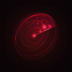 3d hud radar scanning the space . Military searching system blip . Navy radar with targets on screen . Technology background . Vector illustration .