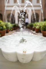 Wedding rings on a fountain