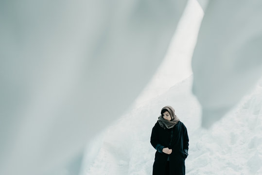 Woman alone in a Glacier