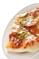 Homemade green pepper and sausage pizza