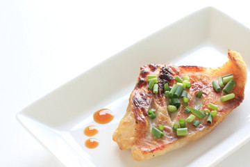 Japanese food, grilled red fish with spring onion