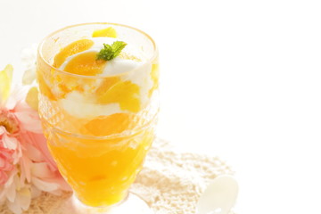 Homemade mango and vanilla ice cream in glass for gourmet dessert image