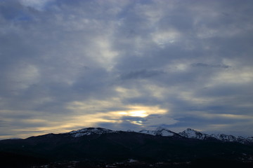 cloudy sky at sunset in Pyrenees. Ariege in south of France