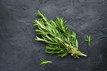 Bunch of fresh rosemary.Top view with copy space.