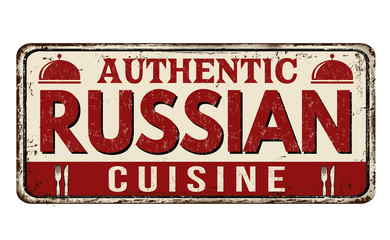 Fototapeta premium Authentic russian cuisine vintage rusty metal sign