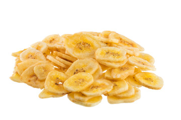 Banana chips heap isoalted on a white background