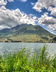 Imbabura volcano on a sunny and cloudy morning. Imbabura, Ecuador.
