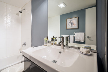 Fototapeta na wymiar Interior design of a spacious and elegant bathroom.