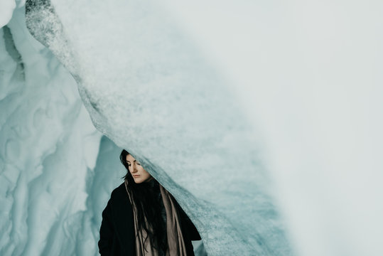 Woman alone in a Glacier