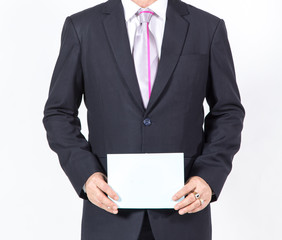 businessman showing a blank white sheet. concept for business