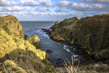 Beautiful landscape. Rocks, cliffs and the sea. Longhaven, Peterhead, Scotland, United Kingdom. February 2018